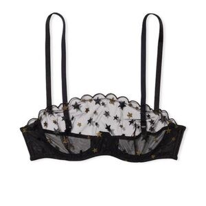 New! Victorias Secret black metallic star pattern mesh lace bra 10356